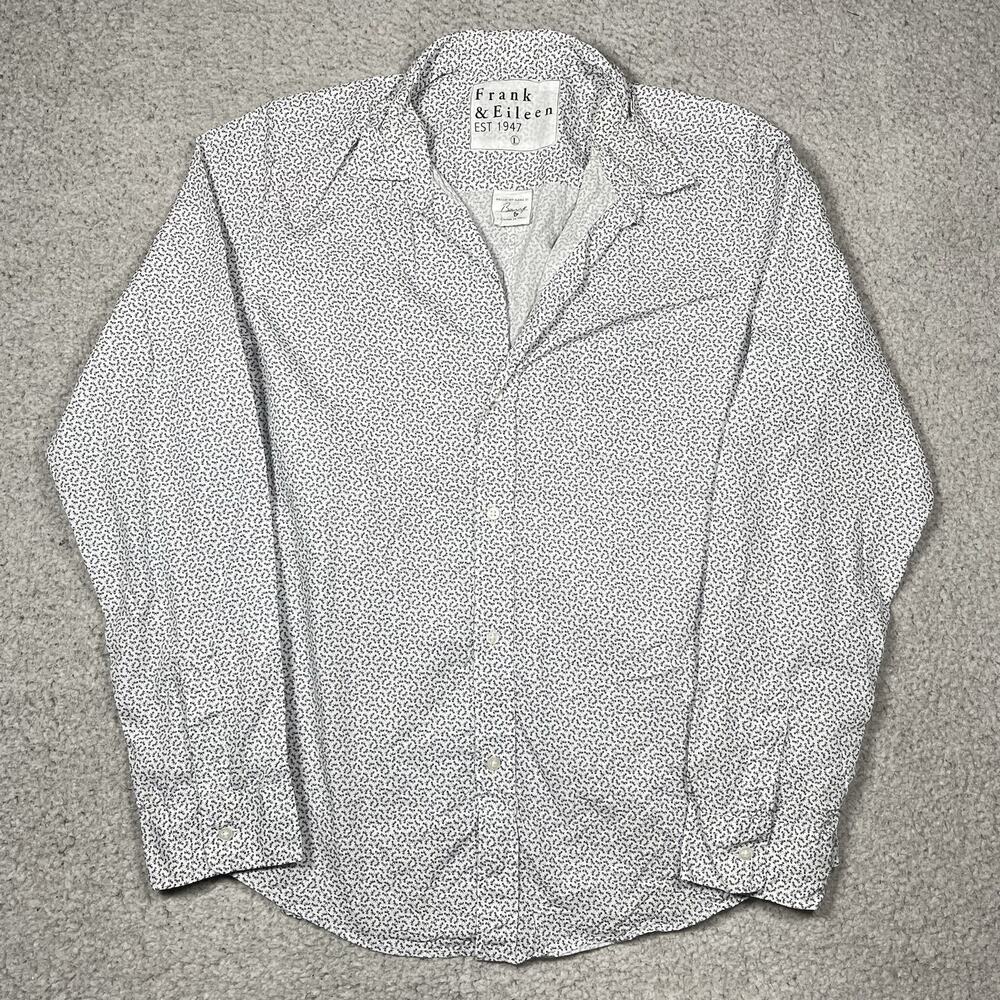Frank Eileen Shirt Women L Barry Bow Print Crinkle Button Down Long Sleeve Italy